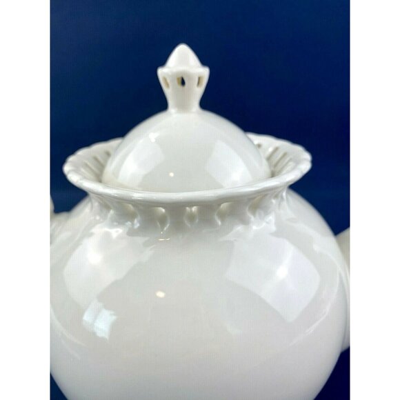 Gracie Coastline Imports Decorative China Teapot w Lid Cream Lattice Top - Picture 8 of 12